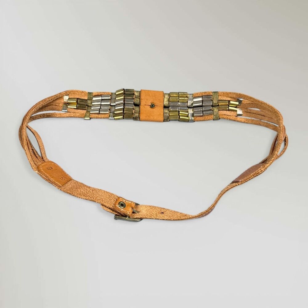 Vintage Western Concho Belt Argentina Leather S/M Boho Y2K Metal Stud Waist Belt - Picture 3 of 7